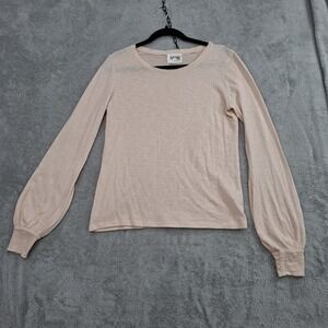 Nation LTD Shirt Top Sz S Soft Pink Round Neck Long Balloon Sleeve Lightwaight